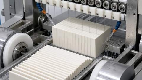 Parallel wire slicing of advanced ceramic substrates with fine diamond wires and coolant