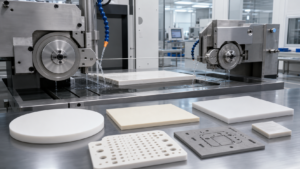 Diamond wire saw cutting advanced ceramic substrates for semiconductor packaging and power electronics