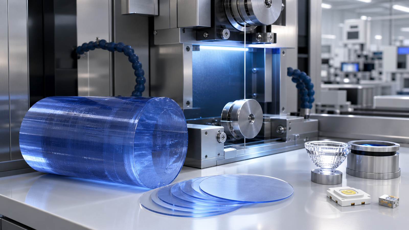 Sapphire substrate cutting with diamond wire saw for LED RF and optical applications