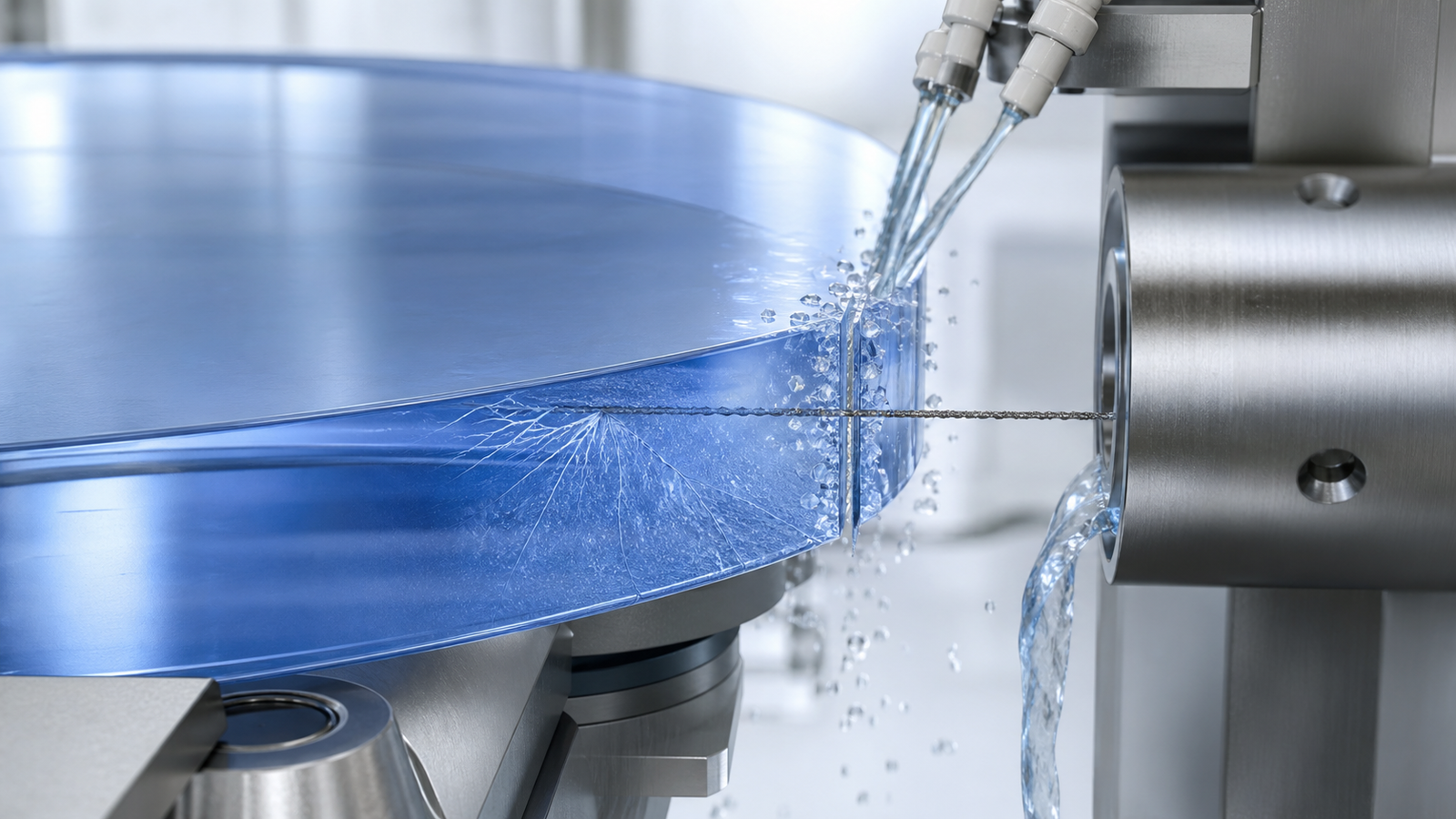 Sapphire wafer slicing with edge chipping risk subsurface crack risk and narrow kerf diamond wire cutting